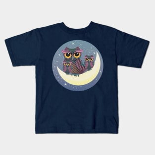 Owls on Crescent moon Kids T-Shirt